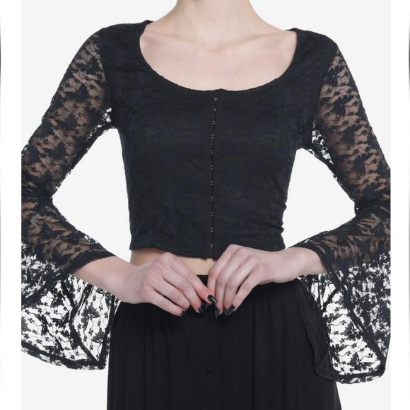 Butterfly Lace Bell Princess Sleeves Cropped Top Bustier close Party Shirt - Picture 3 of 17